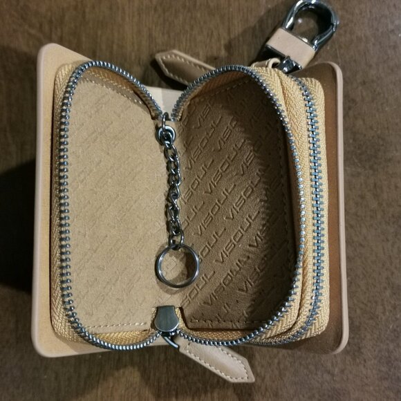 🦋3/$20 Camel w/ Gunmetal Leather Key Fob Case #218 - Picture 5 of 8